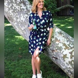 Draper James Navy Floral Button Front Dress